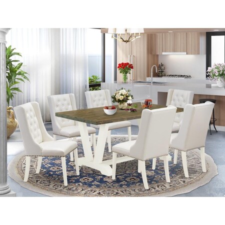 East West Furniture 7 Piece V-Style Kitchen Table Set - Linen White V076FO244-7